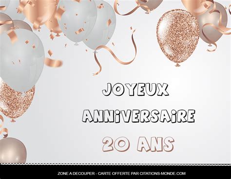 Carte danniversaire 20 ans à imprimer ou à envoyer。